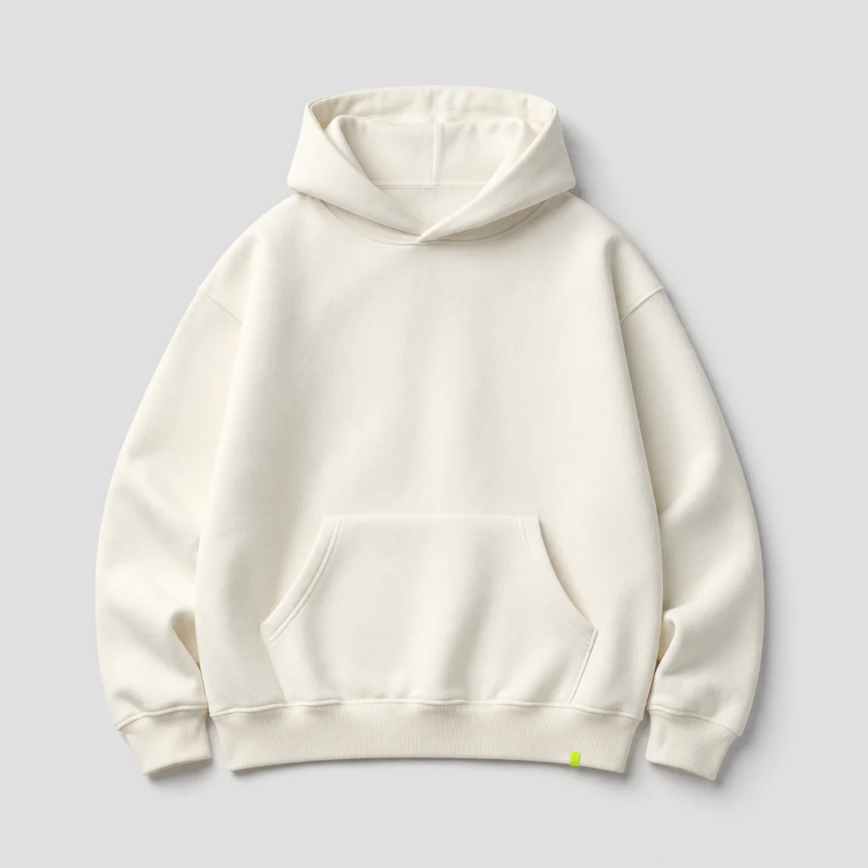 Off-white heavyweight pullover hoodie laid flat